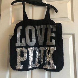 LOVE PINK Black & Silver Sequin Tote Bag